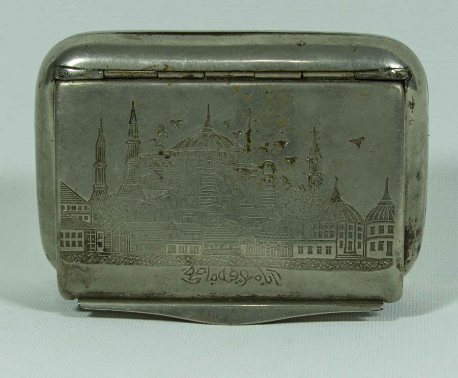 OSMANLI DÖNEMİ AYASOFYA CAMİİ TEMALI OSMANLICA YAZILI TÜTÜN TABAKASI