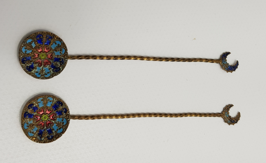 OSMANLI DÖNEMİ MİNELİ VE TOMBAKLI BİR ÇİFT MACUN KAŞIĞI