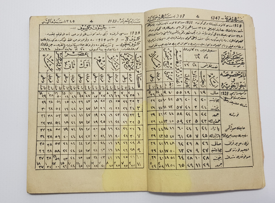 OSMANLICA 1929 CEP TAKVİMİ  -  TAKVİM-İ ZİYA 