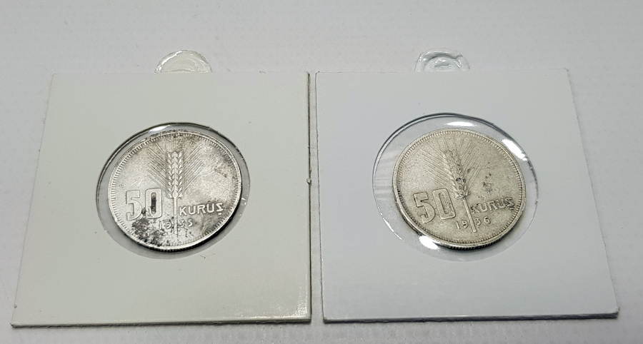 1935 VE1936 YILLARINA AİT 2 ADET GÜMÜŞ 50 KURUŞ