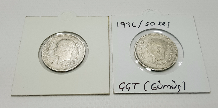 1935 VE1936 YILLARINA AİT 2 ADET GÜMÜŞ 50 KURUŞ