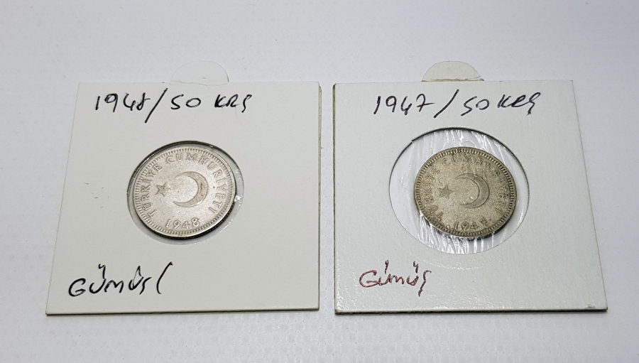 1947 VE 1948 TARİHLİ 2 ADET GÜMÜŞ  50 KURUŞ