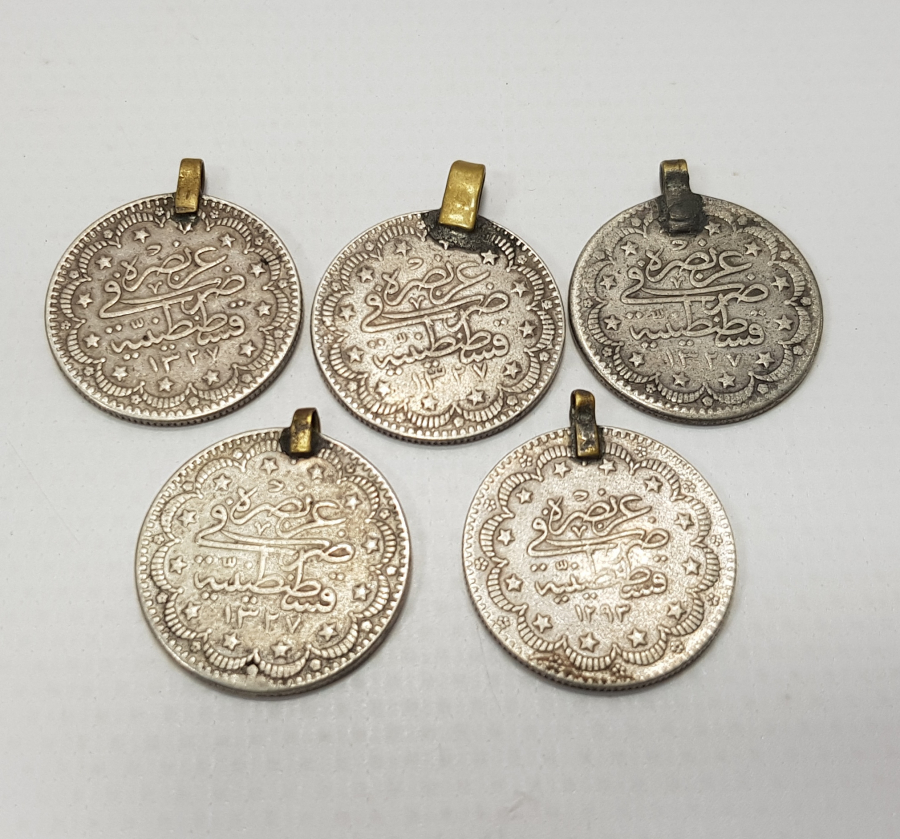ABDÜLHAMİD VE MEHMED REŞAD HAN DÖNEMİ 5 ADET GÜMÜŞ  5 KURUŞ
