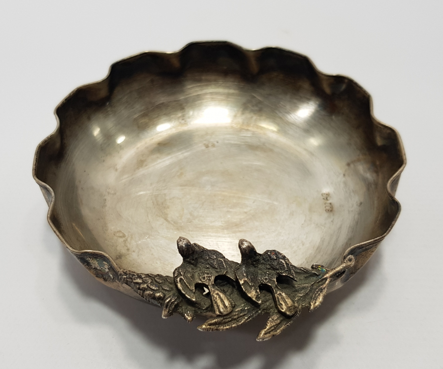 1940's SÜLEYMANİYE İŞİ ÇİFT KUŞLU GÜMÜŞ ŞEKERLİK