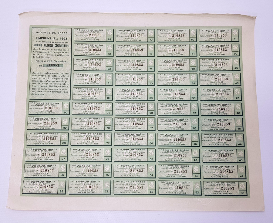 SALONIQUE CONSTANTINOPLE DEMİR YOLU KUMPANYASI HİSSE SENEDİ VE PAY KUPONLARI 