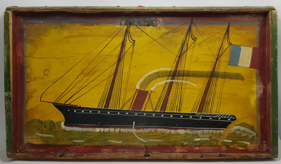 OSMANLI DÖNEMİ FRANSIZ BAYRAKLI GEMİLİ SANDIK KAPAĞI