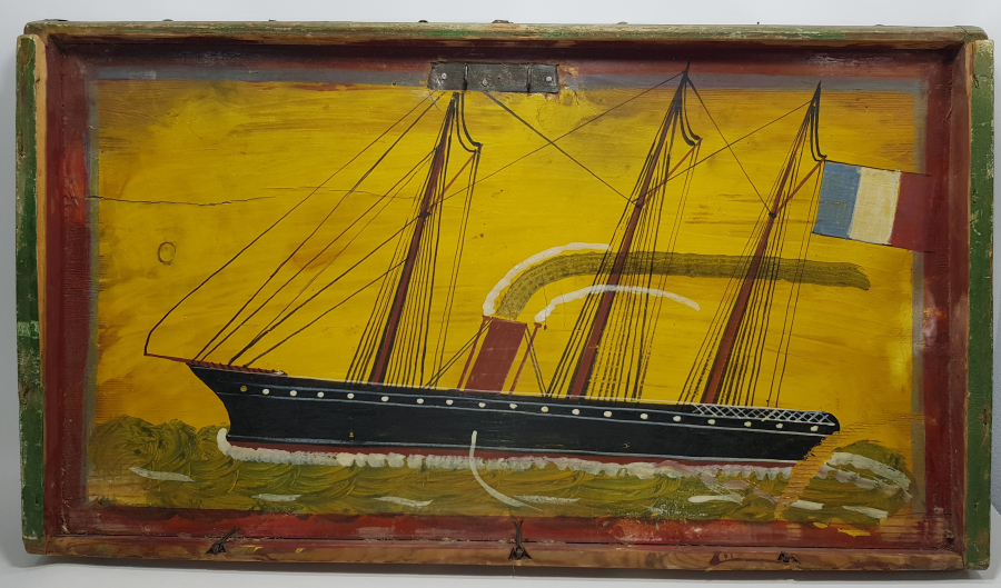 OSMANLI DÖNEMİ FRANSIZ BAYRAKLI GEMİLİ SANDIK KAPAĞI