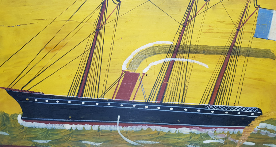 OSMANLI DÖNEMİ FRANSIZ BAYRAKLI GEMİLİ SANDIK KAPAĞI