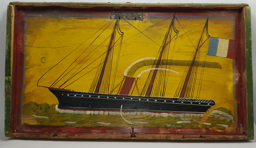 OSMANLI DÖNEMİ FRANSIZ BAYRAKLI GEMİLİ SANDIK KAPAĞI