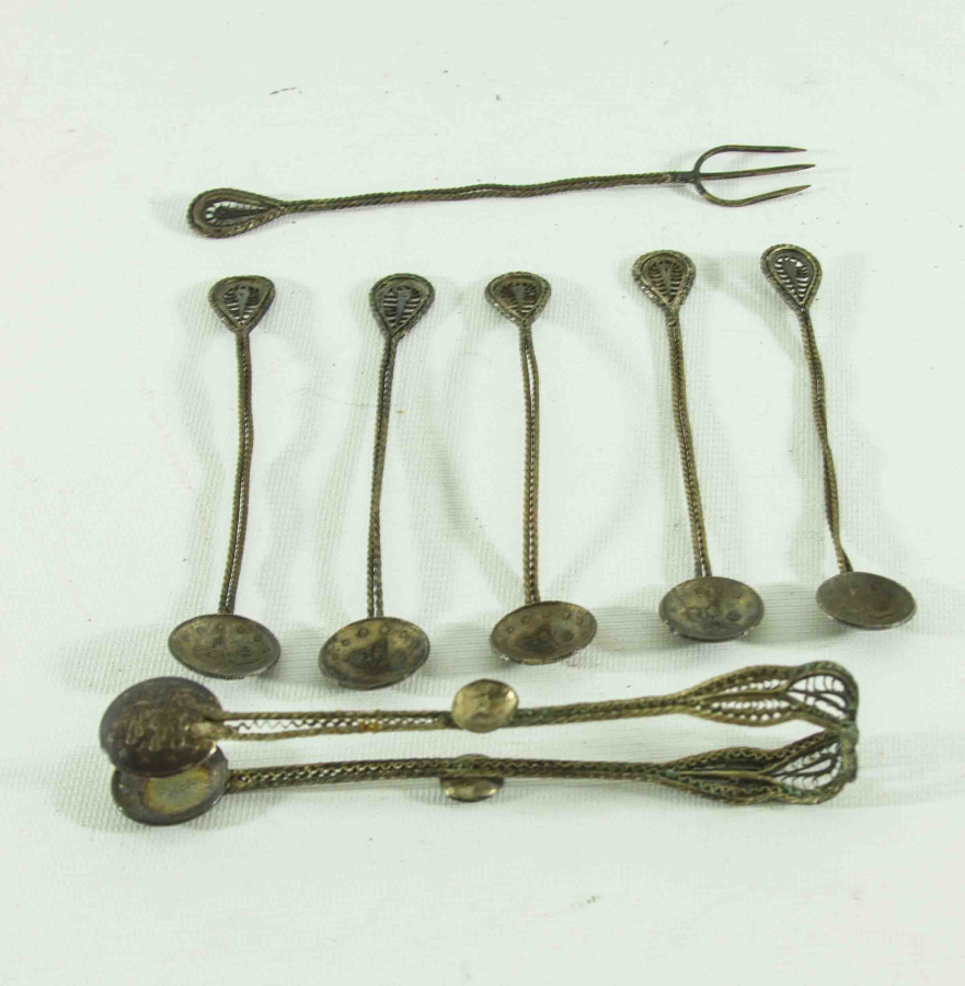 OSMANLI DÖNEMİ TELKARİ İŞÇİLİKLİ GÜMÜŞ ÇAY SETİ