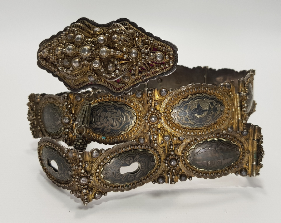 OSMANLI DÖNEMİ VAN İŞİ ERMENİ USTA YAPIMI OSMANLICA VE ERMENİCE DAMGALI SAVATLI GÜMÜŞ KEMER