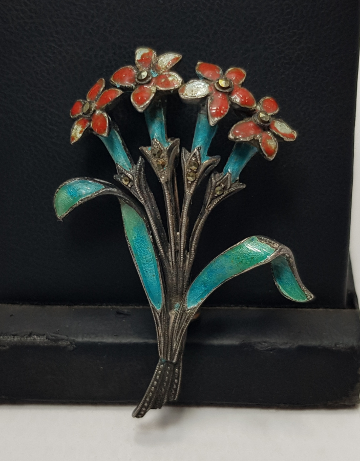 1900'LERDEN MİNELİ GÜMÜŞ BROŞ