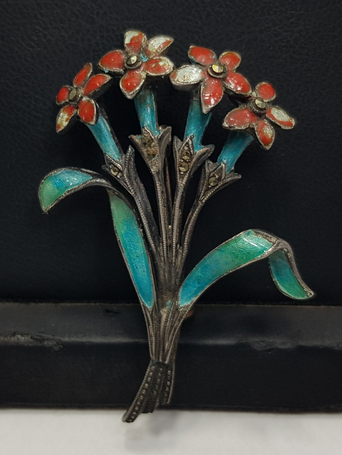 1900'LERDEN MİNELİ GÜMÜŞ BROŞ