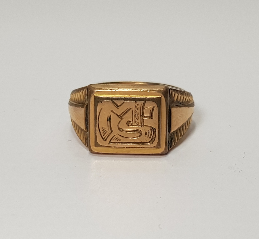 MS İNSİYALLİ ALTIN KAPLAMA ANTİKA ERKEK YÜZÜĞÜ
