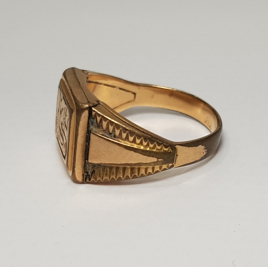 MS İNSİYALLİ ALTIN KAPLAMA ANTİKA ERKEK YÜZÜĞÜ