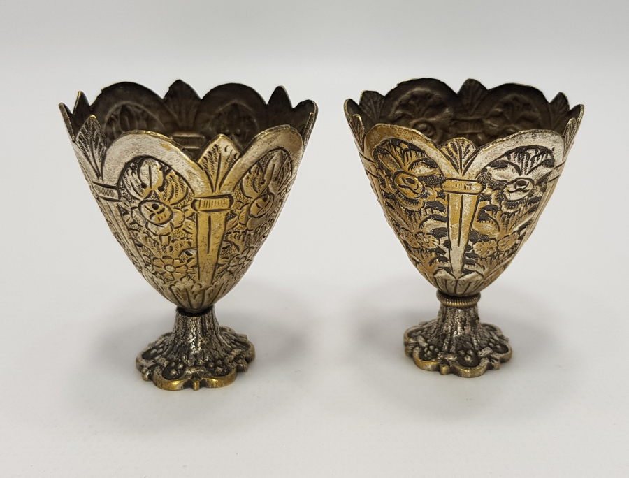 OSMANLI DÖNEMİ GÜMÜŞ KAPLAMA BİR ÇİFT FİNCAN ZARFI