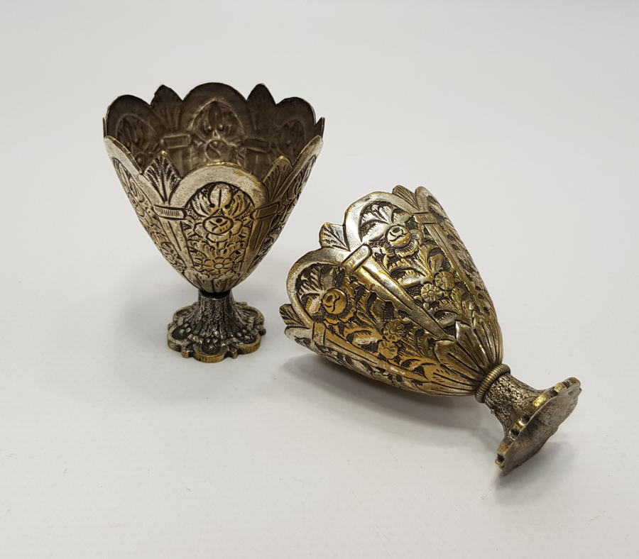 OSMANLI DÖNEMİ GÜMÜŞ KAPLAMA BİR ÇİFT FİNCAN ZARFI