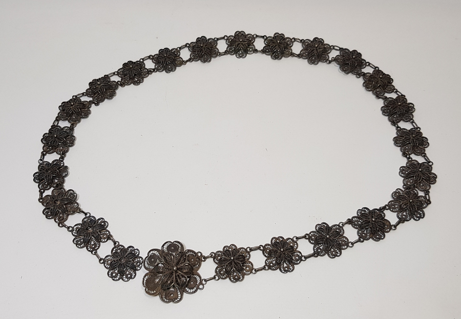 OSMANLI DÖNEMİ SAF GÜMÜŞTEN MAMUL TELKARİ İŞÇİLİKLİ GELİN KEMERİ