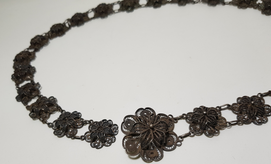 OSMANLI DÖNEMİ SAF GÜMÜŞTEN MAMUL TELKARİ İŞÇİLİKLİ GELİN KEMERİ