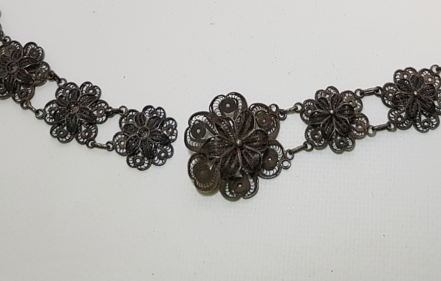 OSMANLI DÖNEMİ SAF GÜMÜŞTEN MAMUL TELKARİ İŞÇİLİKLİ GELİN KEMERİ