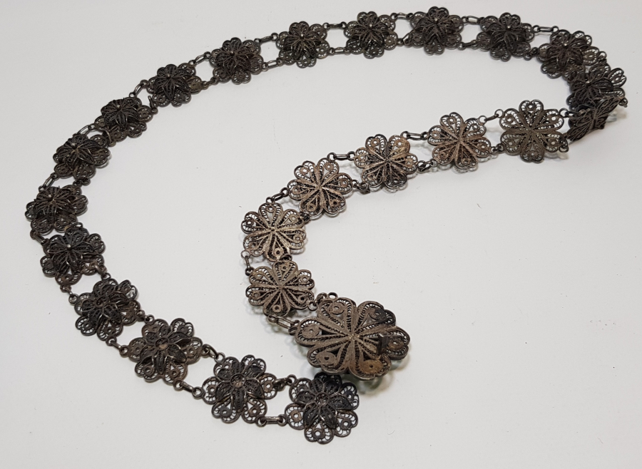 OSMANLI DÖNEMİ SAF GÜMÜŞTEN MAMUL TELKARİ İŞÇİLİKLİ GELİN KEMERİ