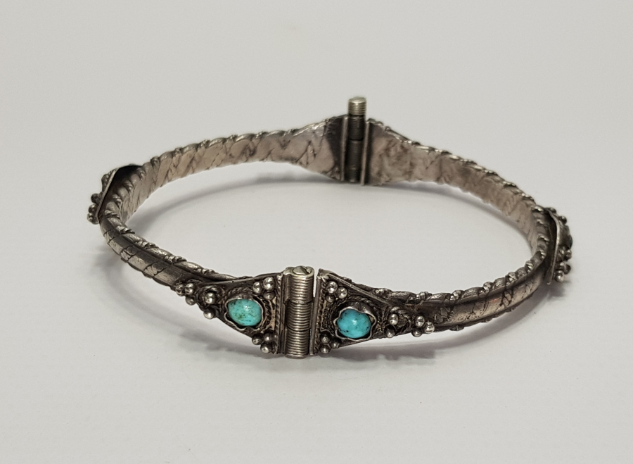 OSMANLI DÖNEMİ TURKUAZ TAŞLI GÜMÜŞ BİLEZİK