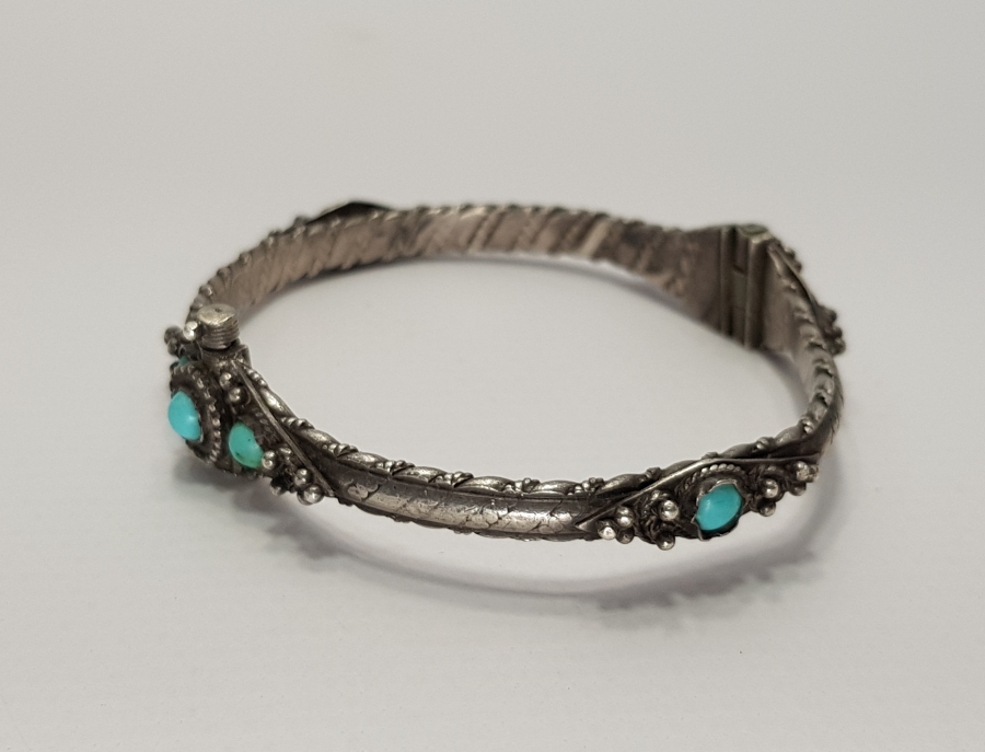 OSMANLI DÖNEMİ TURKUAZ TAŞLI GÜMÜŞ BİLEZİK