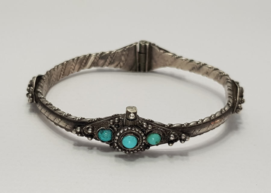 OSMANLI DÖNEMİ TURKUAZ TAŞLI GÜMÜŞ BİLEZİK