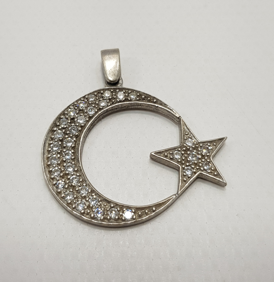 ZİRKON TAŞLI AY YILDIZ GÜMÜŞ KOLYE UCU