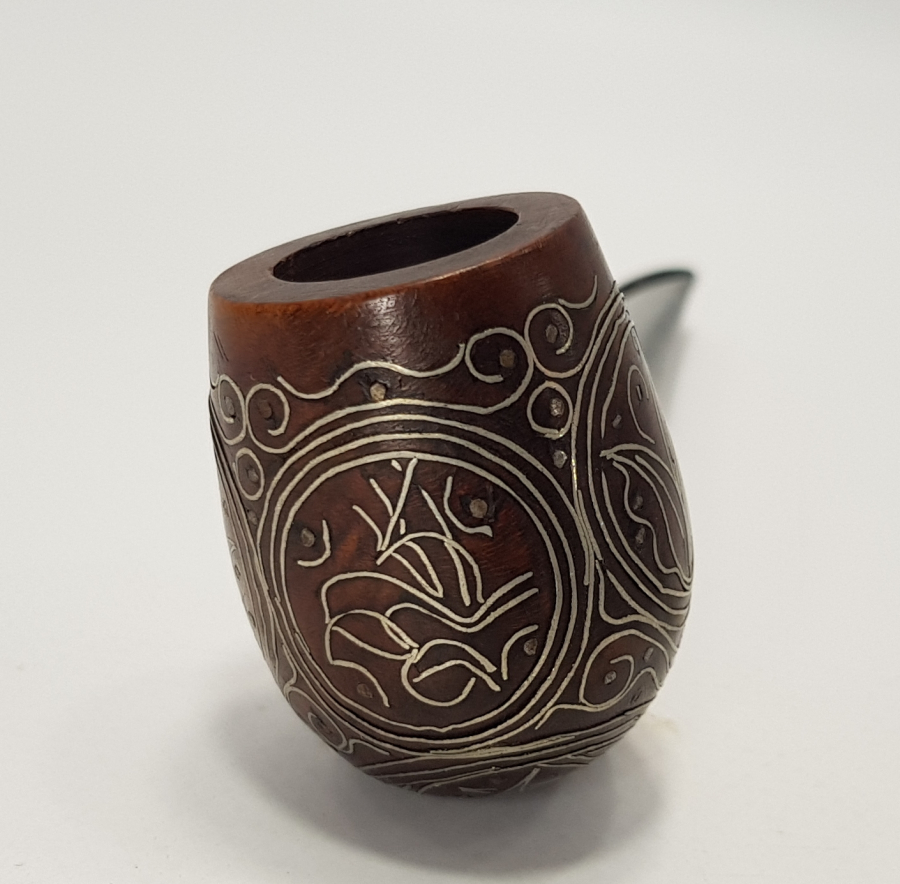 OSMANLI DÖNEMİ AFYON İŞİ GÜMÜŞ ÇAKMA YADİGAR YAZILI VE TUĞRALI PİPO