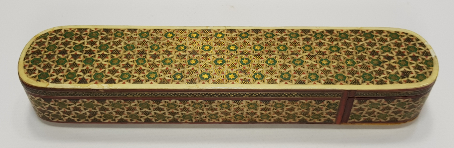 İRAN İŞİ SANATÇI İMZALI MİNYATÜR İŞLEMELİ MARKÜTERİ KALEMDAN