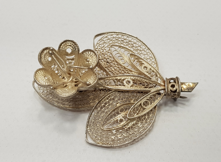 TELKARİ İŞÇİLİKLİ ÖZEL YAPIM GÜMÜŞ BROŞ