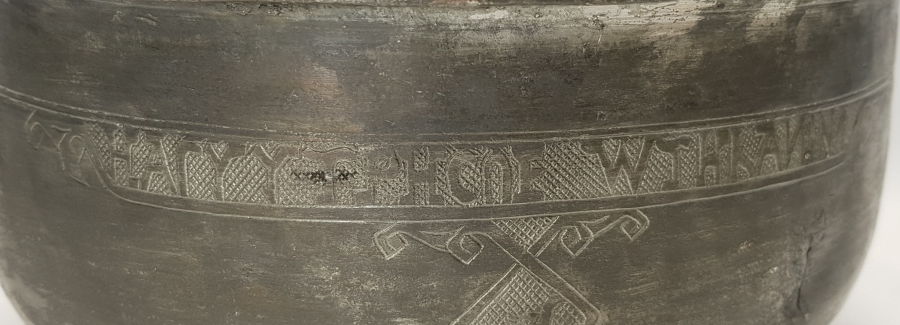 OSMANLI DÖNEMİ RUMCA YAZILI BÜYÜK BOY BAKIR KASE