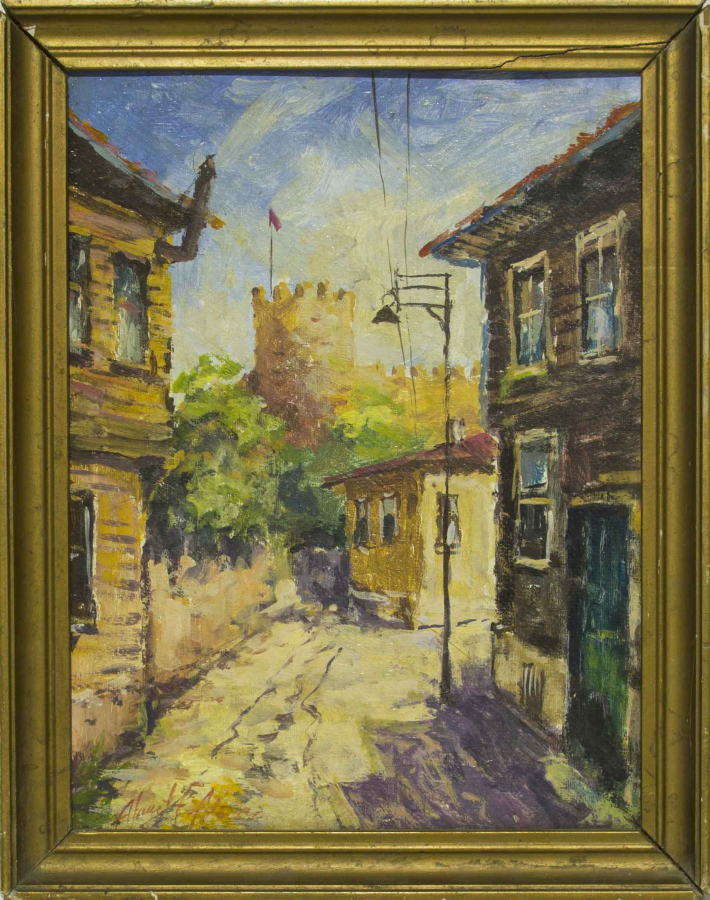 AHMET F. İMZALI DURALİT ÜZERİ YAĞLI BOYA RESİM 