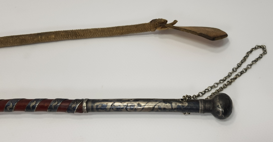 OSMANLI DÖNEMİ SAVATLI GÜMÜŞ AĞA KAMÇISI - GÜMÜŞ KIRBAÇ