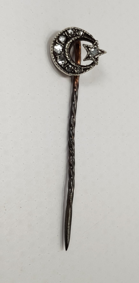 OSMANLI DÖNEMİ ELMAS TAŞLARLA BEZELİ AY YILDIZLI YAKA İĞNESİ - BROŞ
