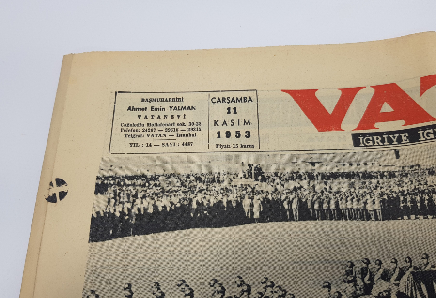11 KASIM 1953 VATAN GAZETESİ: ATATÜRK'ÜN NAAŞI DÜN EBEDİ MEDFENİNE KONDU
