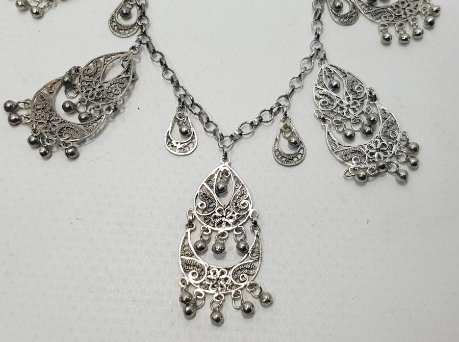 GÜMÜŞ TELKARİ İŞÇİLİKLİ KOLYE KÜPE TAKIMI