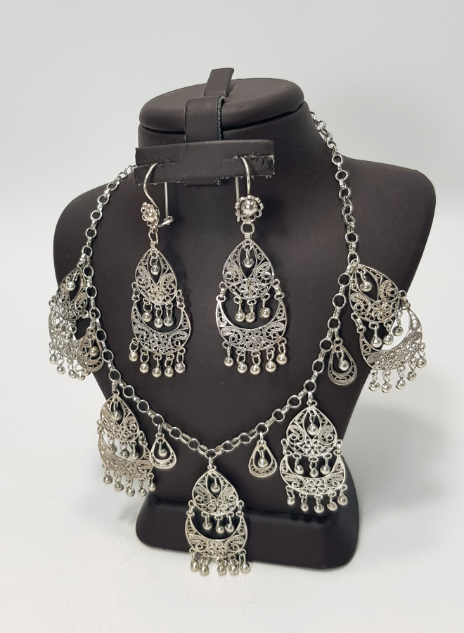 GÜMÜŞ TELKARİ İŞÇİLİKLİ KOLYE KÜPE TAKIMI