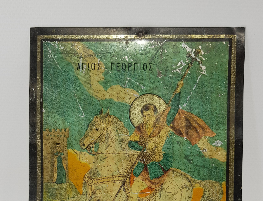 1937 TARİHLİ RUMCA YAZILI ORTAKÖY RUM ORTODOKS AZİZ GEORGE İKONA