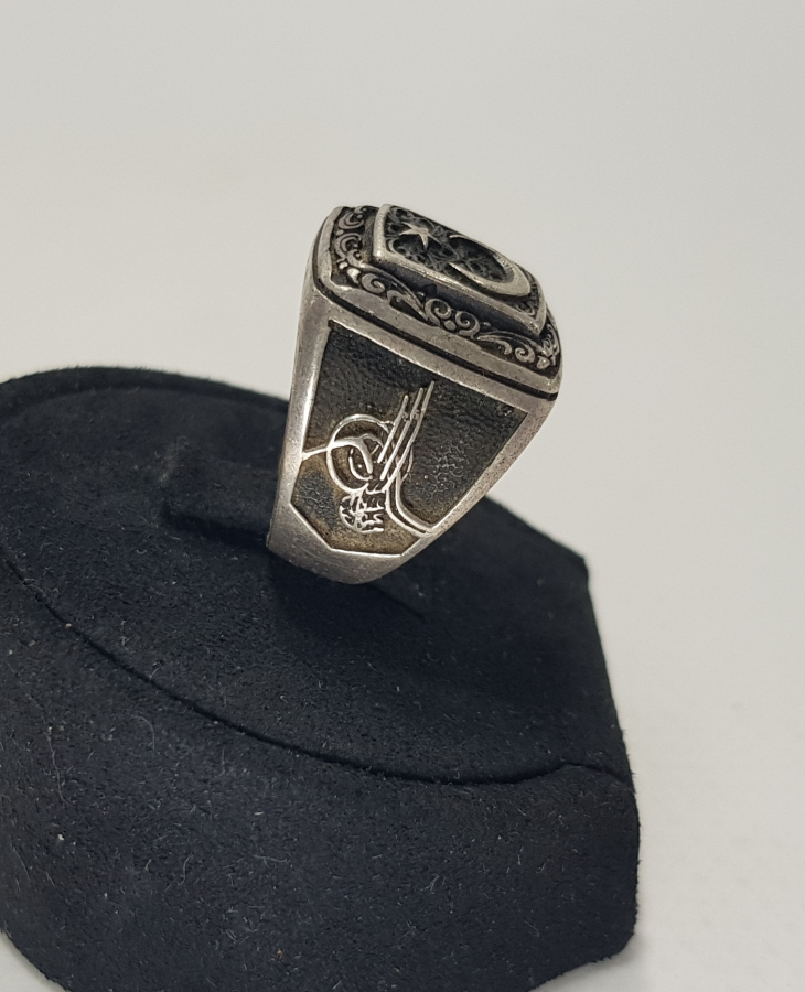 TUĞRA VE AY YILDIZLI GÜMÜŞ ERKEK YÜZÜĞÜ