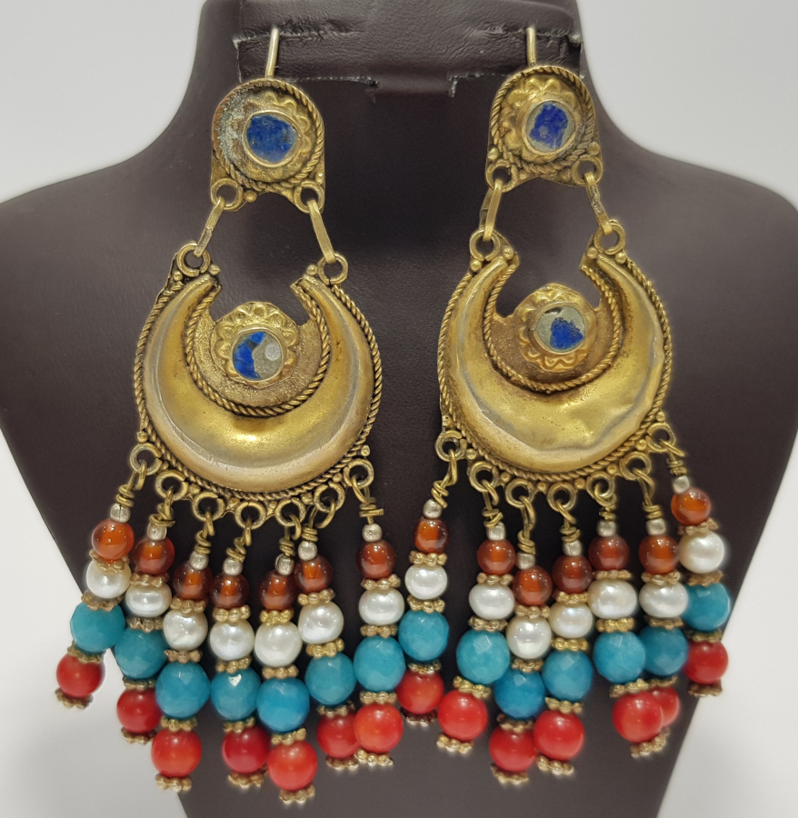 OSMANLI DÖNEMİ GÜMÜŞ ÜZERİ ALTIN KAPLAMA HİLALLİ KÜPE