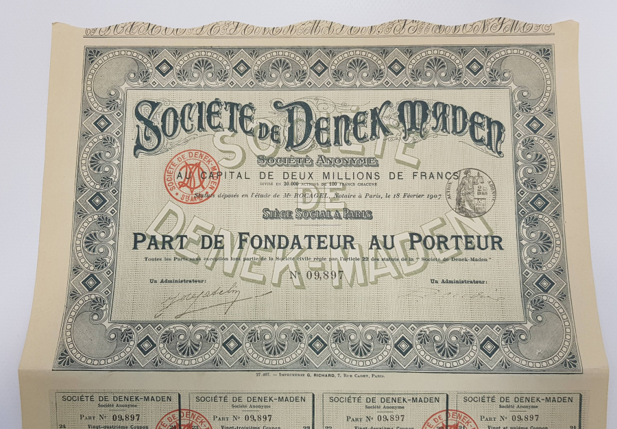 OSMANLI DÖNEMİ DENEK MADEN HİSSE SENEDİ