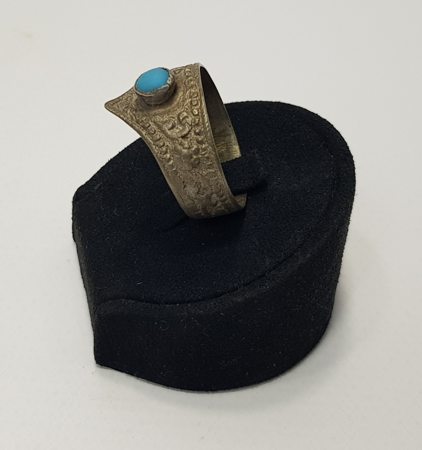 OSMANLI DÖNEMİ ZİHGİR FORMUNDA TURKUAZ TAŞLI GÜMÜŞ YÜZÜK