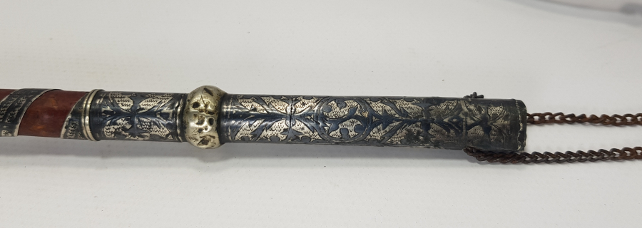 OSMANLI DÖNEMİ ÇERKES İŞİ SAVATLI GÜMÜŞ AT KAMÇISI