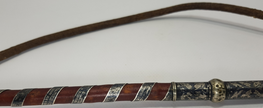 OSMANLI DÖNEMİ ÇERKES İŞİ SAVATLI GÜMÜŞ AT KAMÇISI