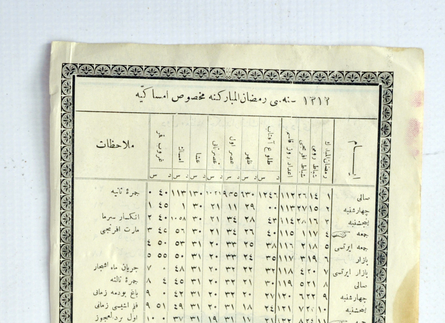 OSMANLICA İMSAKİYE