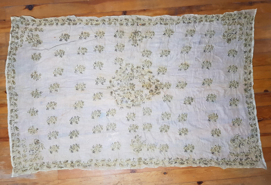 OSMANLI TEL KIRMA İŞÇİLİKLİ İPEK ÖRTÜ 