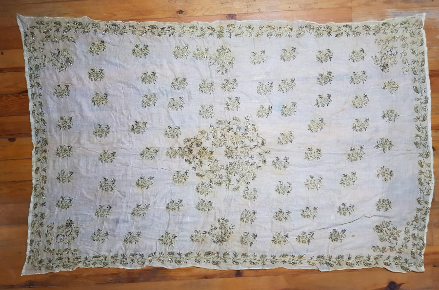 OSMANLI TEL KIRMA İŞÇİLİKLİ İPEK ÖRTÜ 