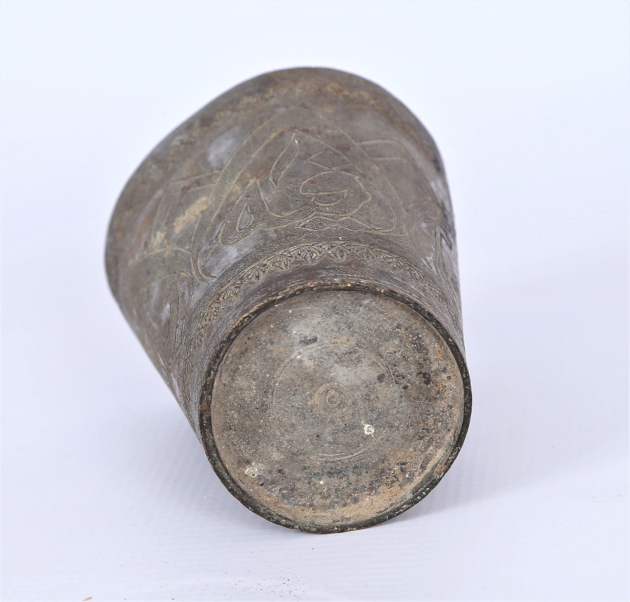 OSMANLI DÖNEMİ ÜZERİ YAZILI HACI İŞİ BRONZ BARDAK 